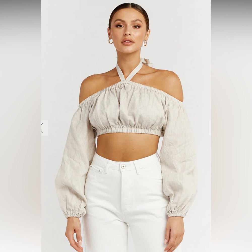 DISSH Ginny Natural Linen Crop Top. Size 8.